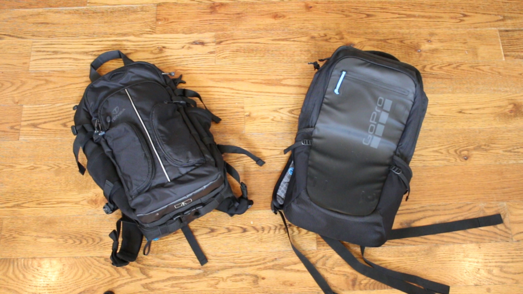 Two backpacks for GoPro and action cameras. One made by Tenba, one made by GoPro