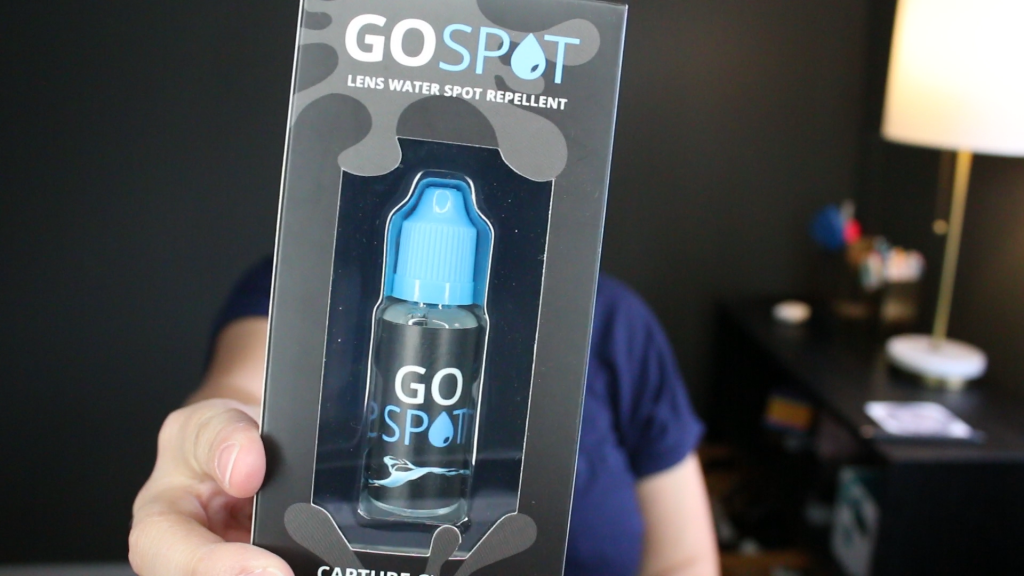 Package of GoSpot lens water spot repellent for GoPro cameras